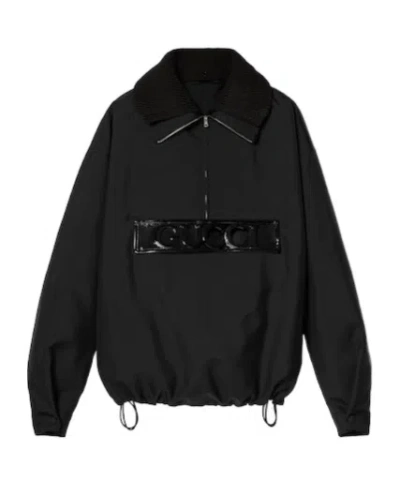 Gucci Embossed-logo Half-zip Sweatshirt In Black