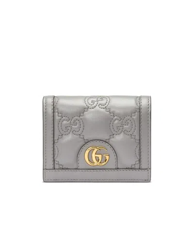 Gucci Embossed-logo Leather Wallet In Gray