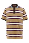 Gucci Beige Polo Shirt With Logo Imprinted On The Front And All-over Striped Motif In Cotton Man