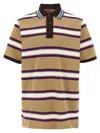Gucci Beige Polo Shirt With Logo Imprinted On The Front And All-over Striped Motif In Cotton Man