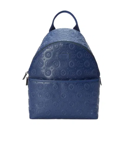 Gucci Embossed Logo-print Leather Backpack In Blue