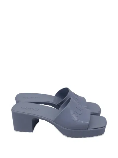 Pre-owned Gucci Embossed-logo Sandals In Blue