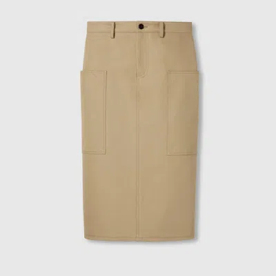 Gucci Embossed Mid-length Cotton Drill Skirt In Beige
