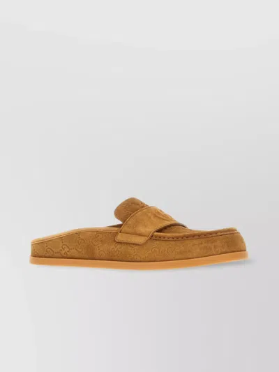 Gucci Embossed Pattern Flat Sole Slippers