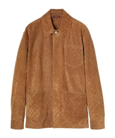 Gucci Embossed Suede Jacket In Brown