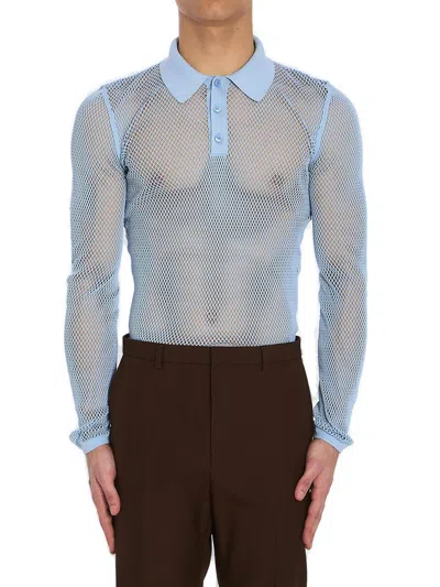 Gucci Embossed Technical Mesh Polo Top In Blue