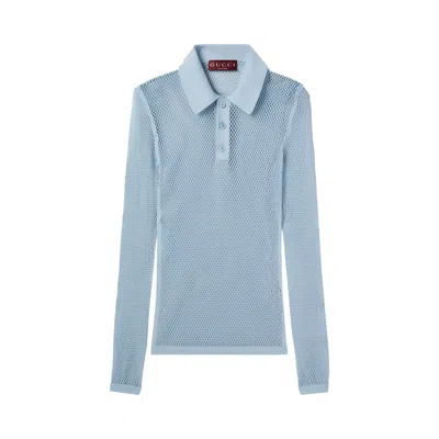 Pre-owned Gucci Embossed Technical Mesh Polo Top 'petroleum Blue' | Men's Size M