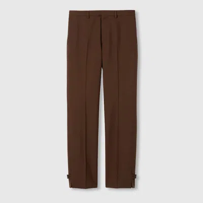 Gucci Embossed Wool Twill Pants In Brown