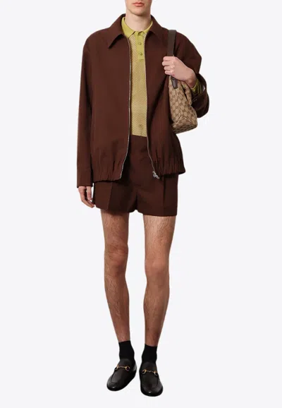 GUCCI EMBOSSED WOOL TWILL ZIP JACKET