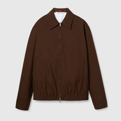Gucci Embossed Wool Twill Zip Jacket In Brown