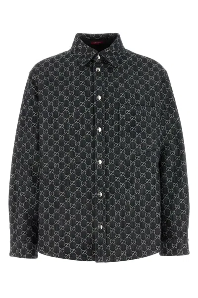 Gucci Embrodiered Denim Reversible Shirt In Black