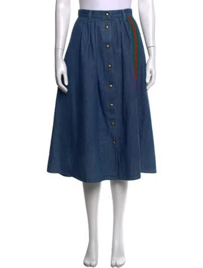 Pre-owned Gucci Embroidered Accent Midi Length Skirt In Blue