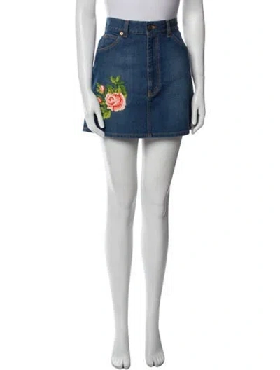 Pre-owned Gucci Embroidered Accent Mini Skirt In Blue