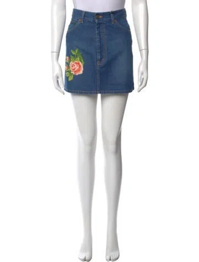 Pre-owned Gucci Embroidered Accent Mini Skirt W/ Tags In Blue