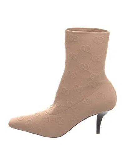 Pre-owned Gucci Embroidered Accent Sock Boots In Neutral