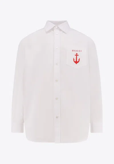 Gucci Embroidered Anchor Long-sleeved Shirt In White