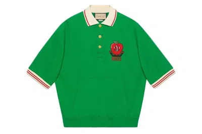 Pre-owned Gucci Embroidered Apple Logo Polo Shirt Green