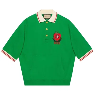 Pre-owned Gucci Embroidered Apple Logo Polo Shirt 'green' | Men's Size S