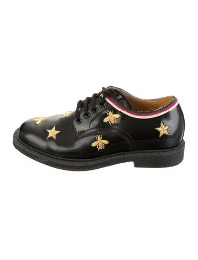 Pre-owned Gucci Babies' Embroidered Bee Accent Shoes In Black