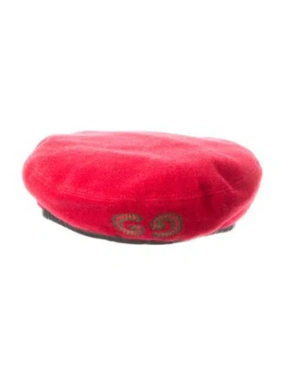 Pre-owned Gucci Embroidered Beret Hat In Red