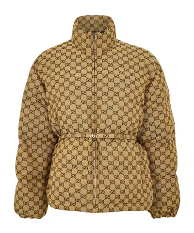Gucci Embroidered Bomber Jacket In Brown