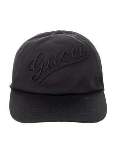 Pre-owned Gucci Embroidered Canvas Baseball Cap In Black