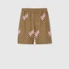 Gucci Embroidered Canvas Linen Blend Shorts In Brown