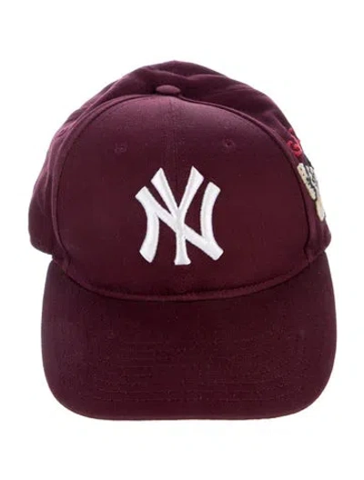 Pre-owned Gucci Embroidered Canvas New York Yankees Baseball Cap In Burgundy