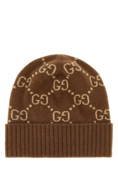 Gucci Embroidered Cashmere Beanie Hat In Orange