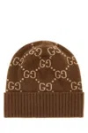 Gucci Embroidered Cashmere Beanie Hat In Brown