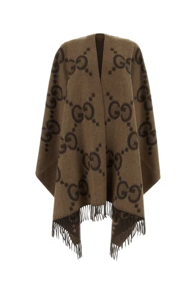 Gucci Embroidered Cashmere Reversible Cape In Brown