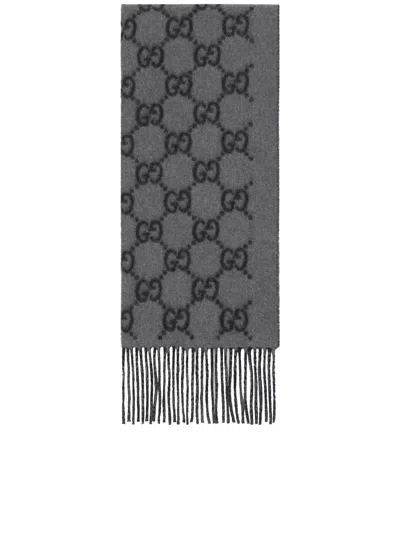 Gucci Embroidered Cashmere Scarf In Gray