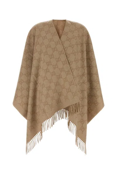 Gucci Embroidered Cashmere-blend Cape For Women In Brown
