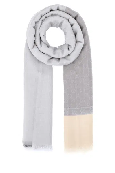 Gucci Embroidered Cashmere-blend Scarf 140 Cm X 200 Cm In Gray
