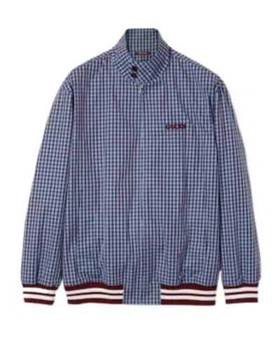 Gucci Embroidered Checked Cotton Jacket In Gray-blue