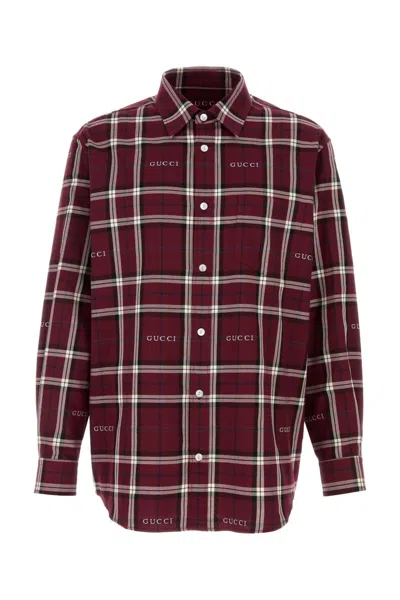 Gucci Embroidered Cotton Plaid Shirt In Multi