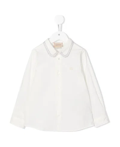 Gucci Embroidered-collar Long-sleeve Shirt In White