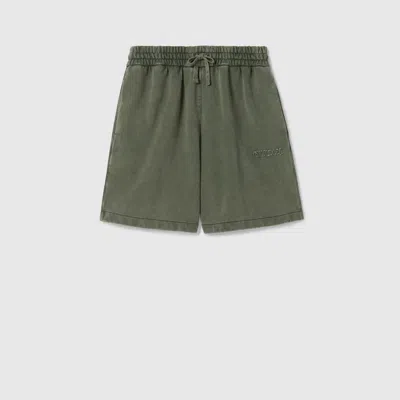 Gucci Embroidered Cotton Basketball Shorts In Green