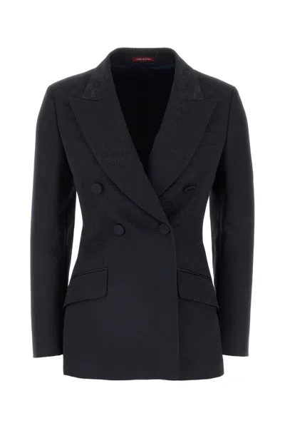 Gucci Embroidered Cotton Blend Blazer In Black