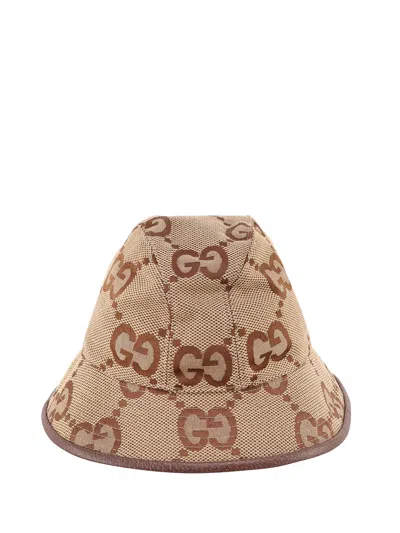 Gucci Embroidered Cotton Blend Hat In Brown