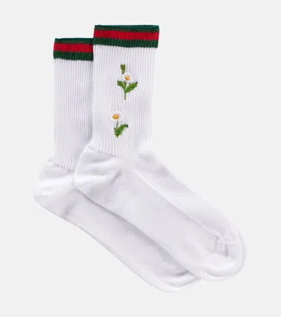 Gucci Embroidered Cotton-blend Socks In White