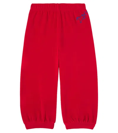 Gucci Kids' Embroidered Cotton-blend Velvet Sweatpants In Red