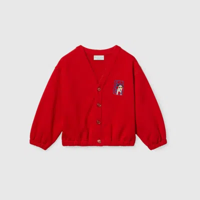 Gucci Kids' Embroidered Cotton Cardigan In Red