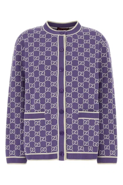 Gucci Embroidered Cotton Cardigan In Purple