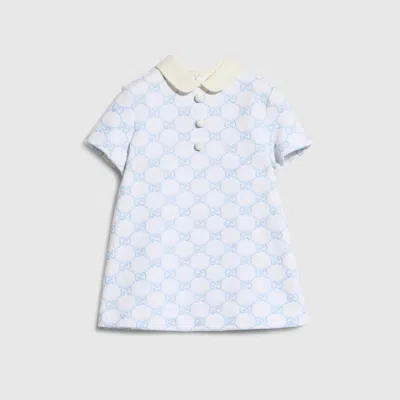 Gucci Babies' Embroidered Cotton Jersey Dress In Blue