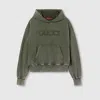 Gucci Embroidered Cotton Jersey Hooded Sweatshirt In Green
