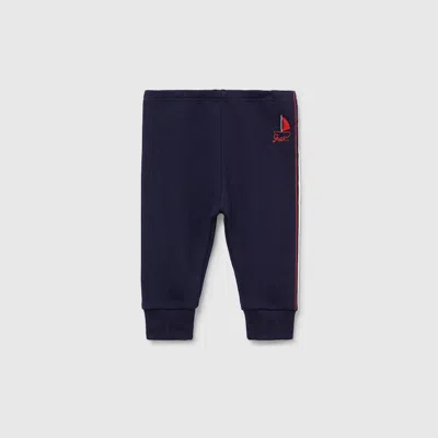 Gucci Babies' Embroidered Cotton Jersey Pants In Blue