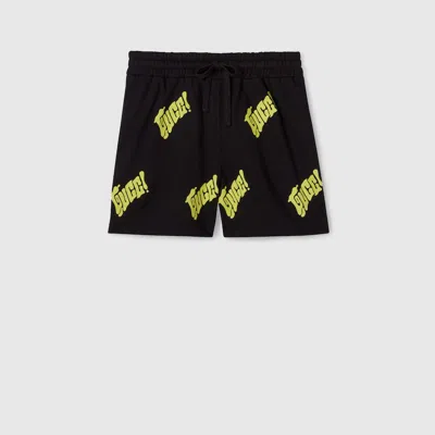 Gucci Embroidered Cotton Jersey Shorts In Black