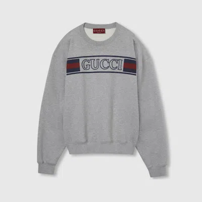 Gucci Embroidered Cotton Jersey Sweatshirt In Grey