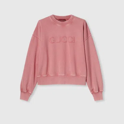 Gucci Embroidered Cotton Jersey Sweatshirt In Pink